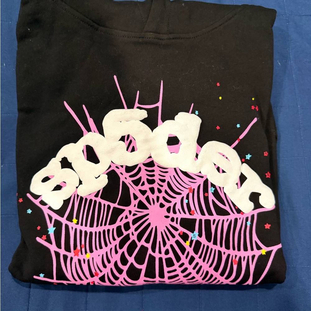 Black Hoodie with Pink Spider Web Design